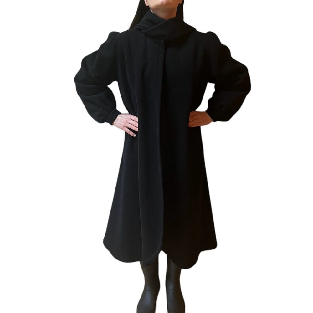 Vintage 1950’s Anglo Fabrics Black Wool Swing Coat - Picture 10 of 16